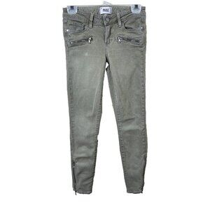 Paige Women’s 26 Jane Zip Skinny Jeans Lovelight No Whiskers Wash Zippers Olive